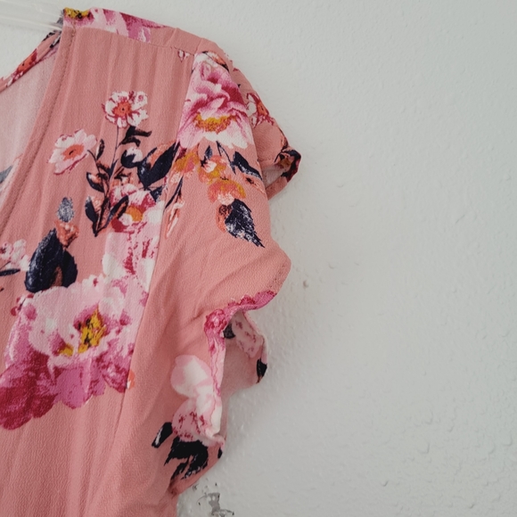 Jolt Peach Button Front Tie Waist Flutter Sleeve Jumpsuit - Picture 4 of 7